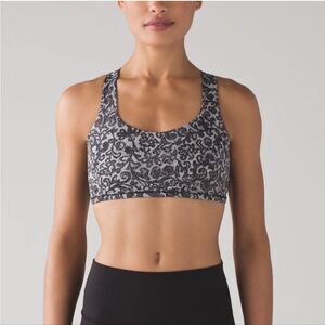Lululemon Free To Be Tranquil Bra black floral strappy back 6 athletic sports